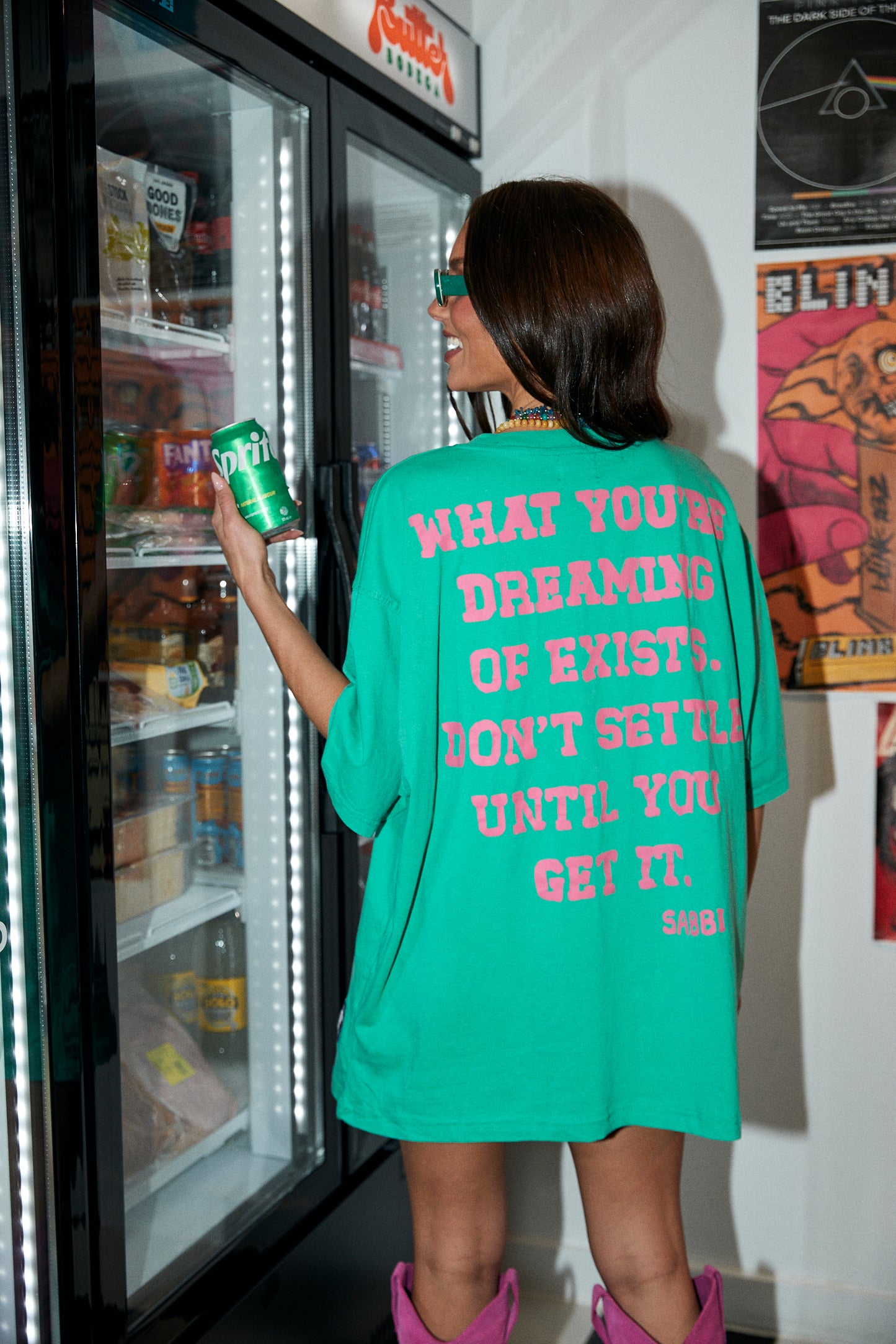 Go bold, dream big, and never settle in the Very Oversized Self Love Club Tee in Green. This statement piece serves up maximum comfort with its drop-shoulder, relaxed silhouette and premium cotton feel — perfect for those off-duty days or styled-up streetwear moments.