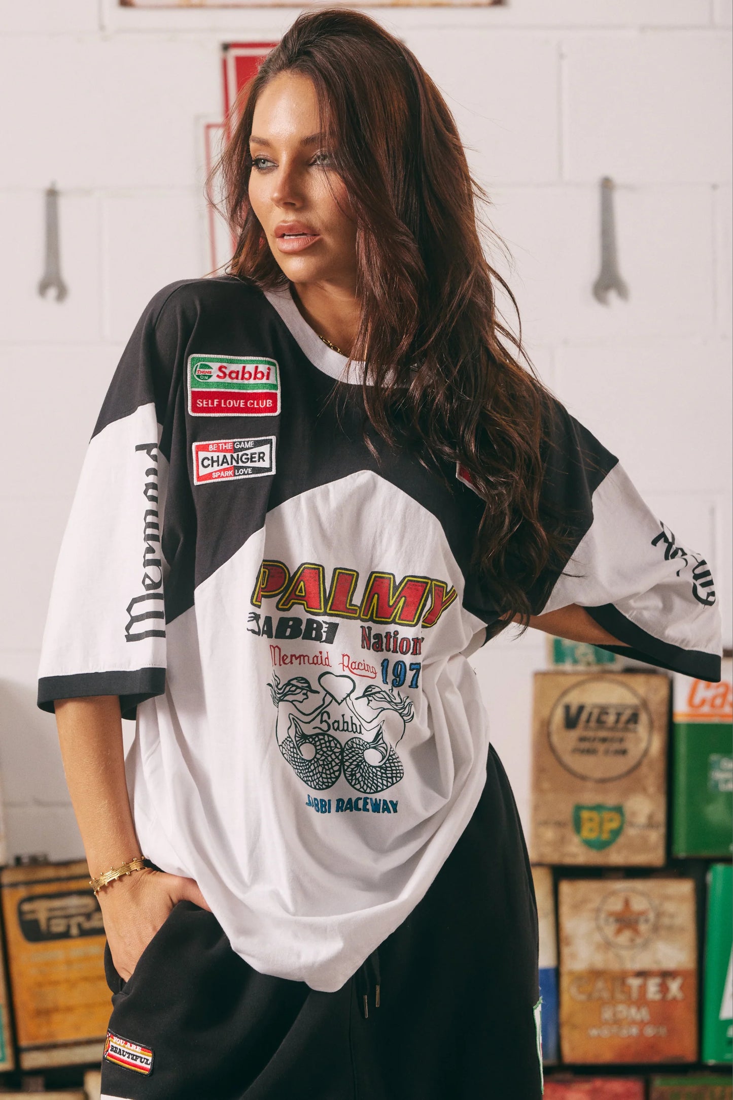 THE VERY OVERSIZED MERMAID RACING TEE - BLACK & WHITE