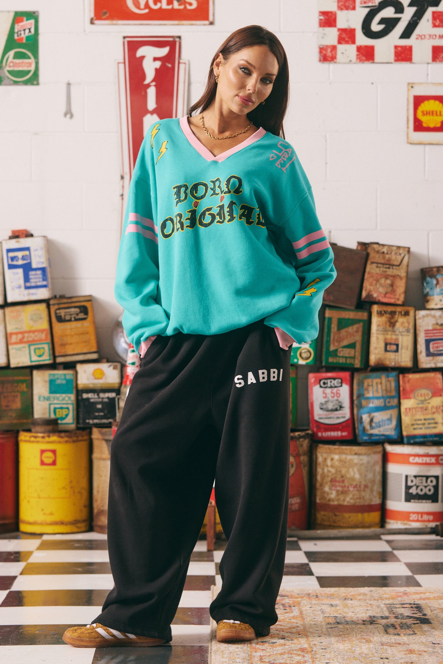 THE BORN ORIGINAL JUMPER- TEAL & PINK