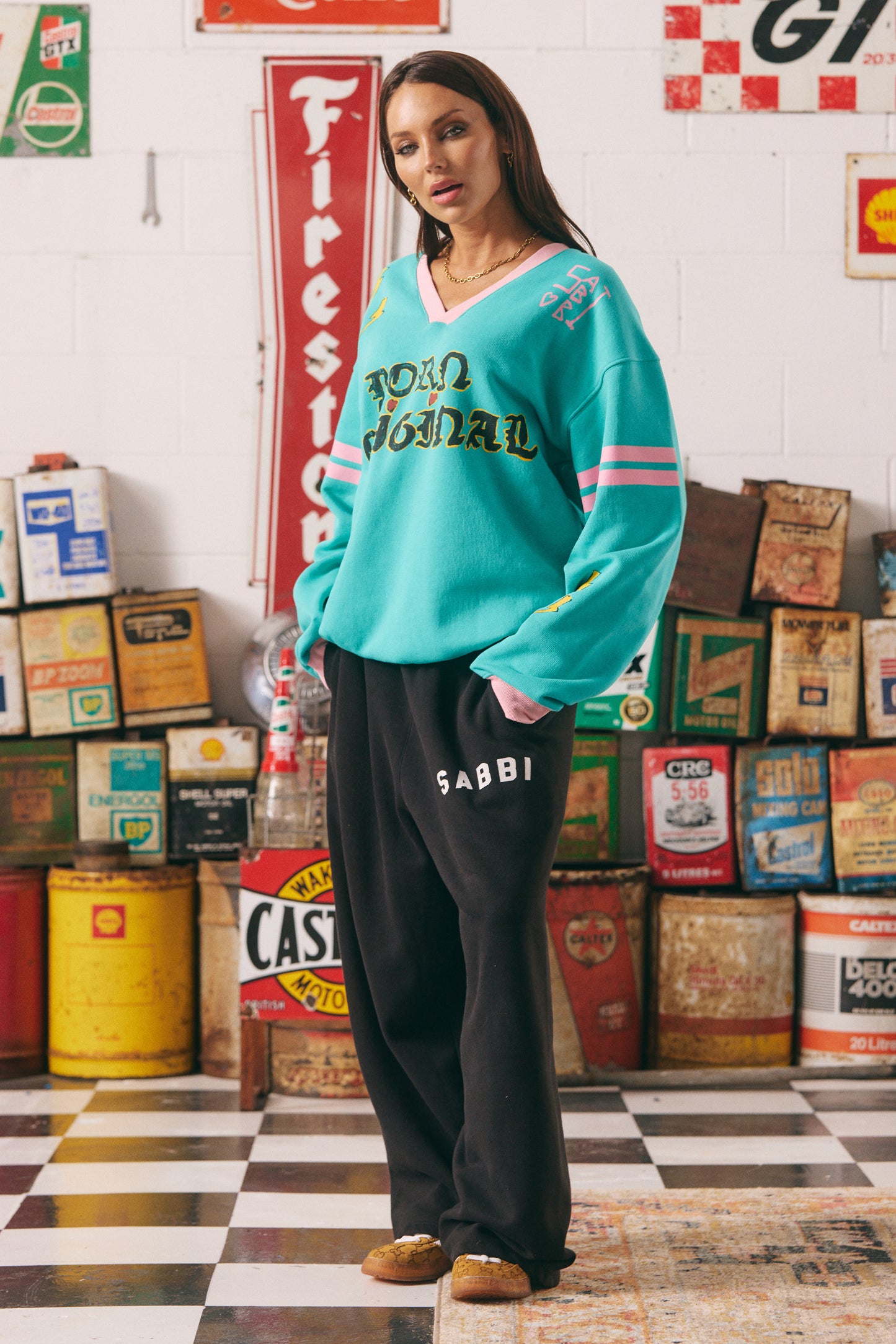 THE BORN ORIGINAL JUMPER- TEAL & PINK