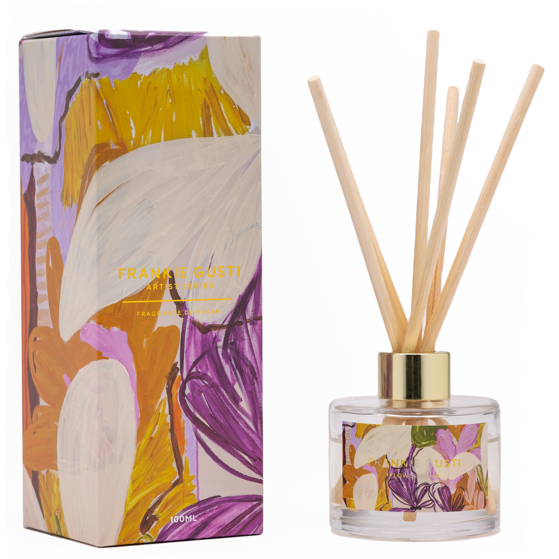 A magic garden of jasmine, ylang ylang + huckleberry, with fresh bursts of lemon + bergamot, finished with creamy sandalwood, tonka bean, madagascan vanilla, and sweet amber.
Coastal artist Kate Mayes is known for her bold application of colour and contrasting techniques that swing between the use of thick structured paints and watery washes. Inspired by her natural surrounds and guided by intuition - Kate’s paintings evolve over weeks of layering and experimentation in her Torquay base