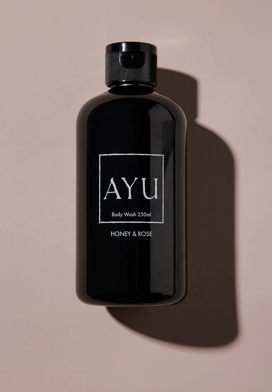 Heart worship. Honour the sacred ritual of bathing with a nourishing body wash formulated to harmonise with a delicate blend of white rose, honey and geranium. Soothing to sensitive skin. Each wash is steeped in a medicinal blend of Aloe Vera Leaf, Gotu Kola and Liquorice Root extract. Balancing for Pitta and Vata.
