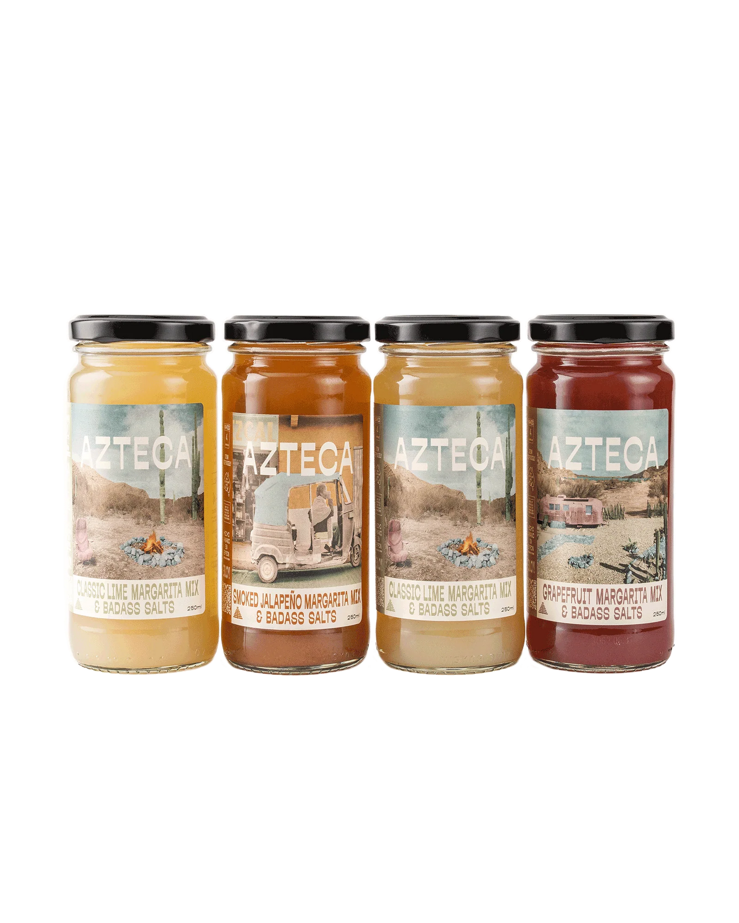 Why choose if you don’t have to?
Includes 1x 250ml bottle of each flavour of Mix + AZTECA Classic Badass Salt
Makes 16 margaritas (just add tequila & shake)
THE FLAVOURS
Smoked Jalapeno - rich and full bodied, it's a campfire in the woods, chillies & salted caramel.
Grapefruit & Hibiscus - pretty in pink, it's a spring bloom. Fruity and floral, spry and bright
2 x Classic Lime - thirst quenching, juicy and lime forward with a hint of cooked pineapple. Perfect balance of salty, sour and sweet