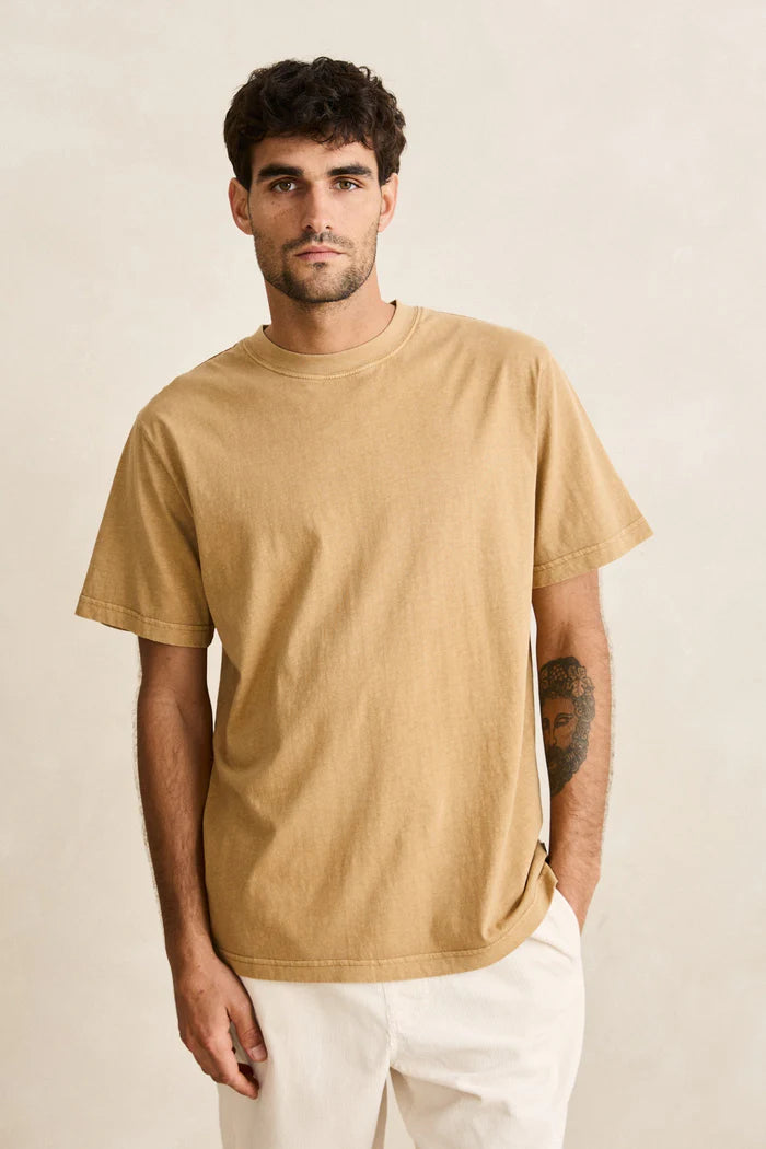 Classic Vintage Tee Ochre - This vintage-inspired tee is garment-dyed and washed to perfection, delivering an authentic, lived-in feel. Its soft, worn texture offers a laid-back vibe that only gets better with every wear