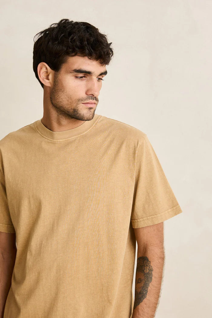 Classic Vintage Tee Ochre - This vintage-inspired tee is garment-dyed and washed to perfection, delivering an authentic, lived-in feel. Its soft, worn texture offers a laid-back vibe that only gets better with every wear