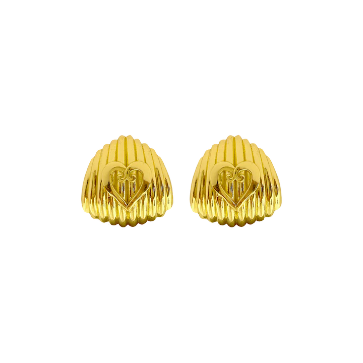 Can we have a moment for the Cameron Earrings… Think sophistication with all the drama. She is a fresh take on vintage-inspired oversized studs and exudes classic elegance, the wide golden shield boasts a high polished ridged texture and our favourite heart motif, she truly has it all! Day or night the Cameron earrings will have you feeling like the chicest woman in the room.