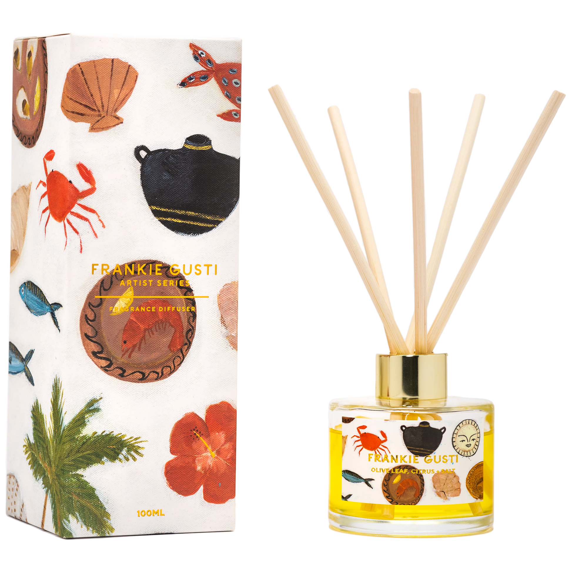 An intriguing blend of olive leaf and thyme intertwined with uplifting bergamot, crushed lime and subtle notes of sea salt, saffron and moody amber.
Artwork by Gabrielle Diamantis
100mls
4-6 months use
Cruelty free + vegan|
High quality fragrance oil
Natural reeds
Hand poured in the Yarra Valley | Melbourne