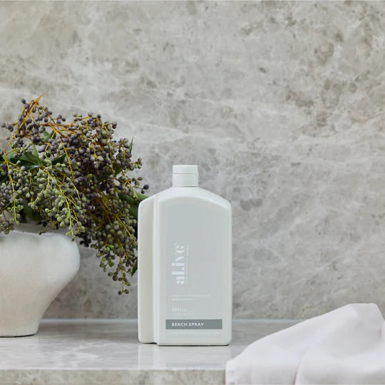 Refill your Lemon & Pomegranate Kitchen Bench Spray bottle with our 1 L Kitchen Bench Spray Refill. This sustainable refill solution is designed to reduce waste and offer a practical, eco-friendly way to top up your favourite al.ive body essential.