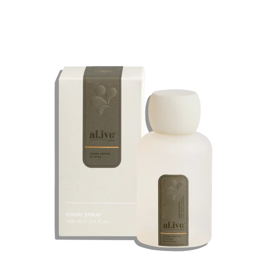 A sophisticated Room Spray offering crisp green pepper and fresh lotus with warm sandalwood depth. This modern floral blend provides immediate refreshment and a zen-like atmosphere.