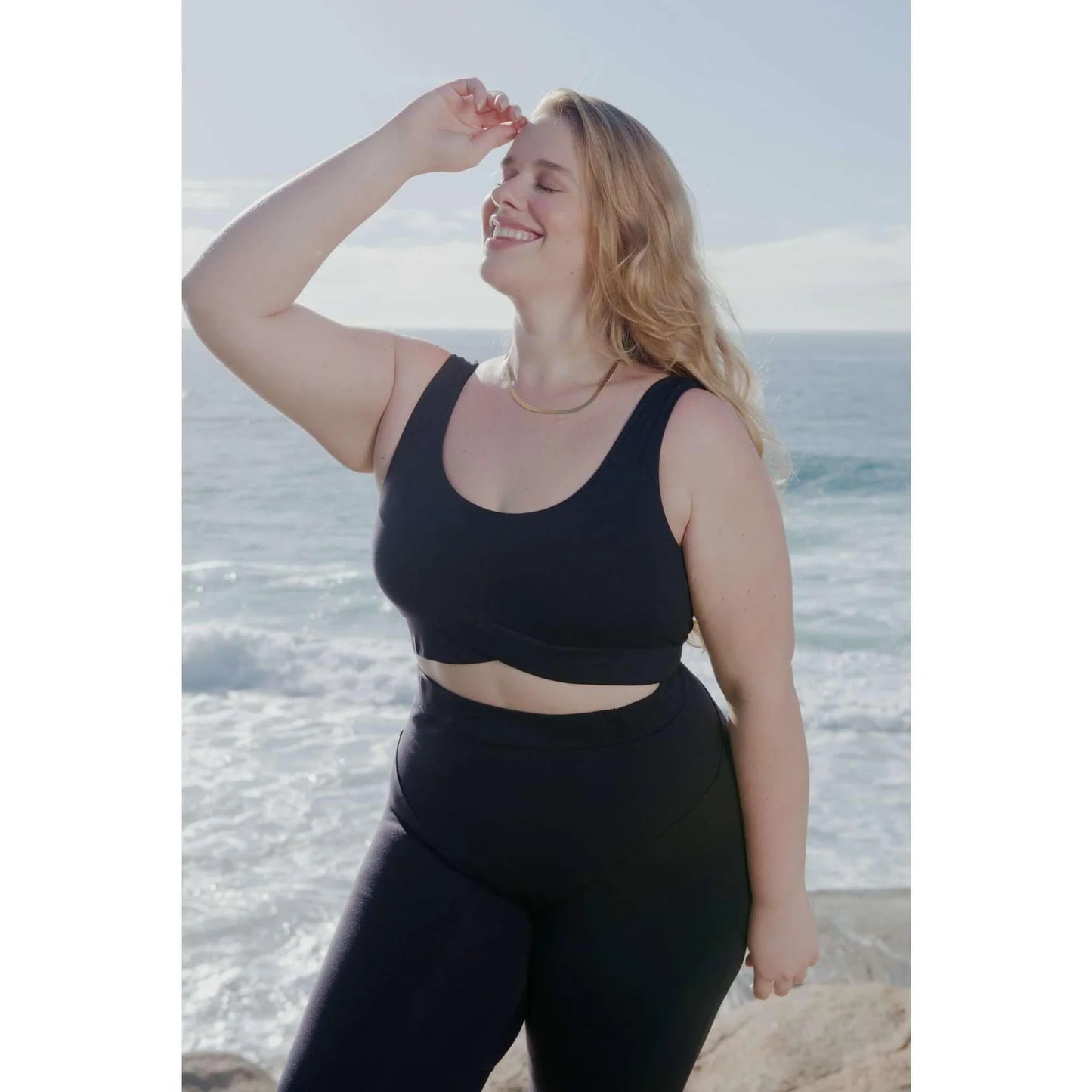 F.LUX Bruna sports bra. With a sexy v at the back and the cross over fabric with front, this is the most versatile activewear top on the market.