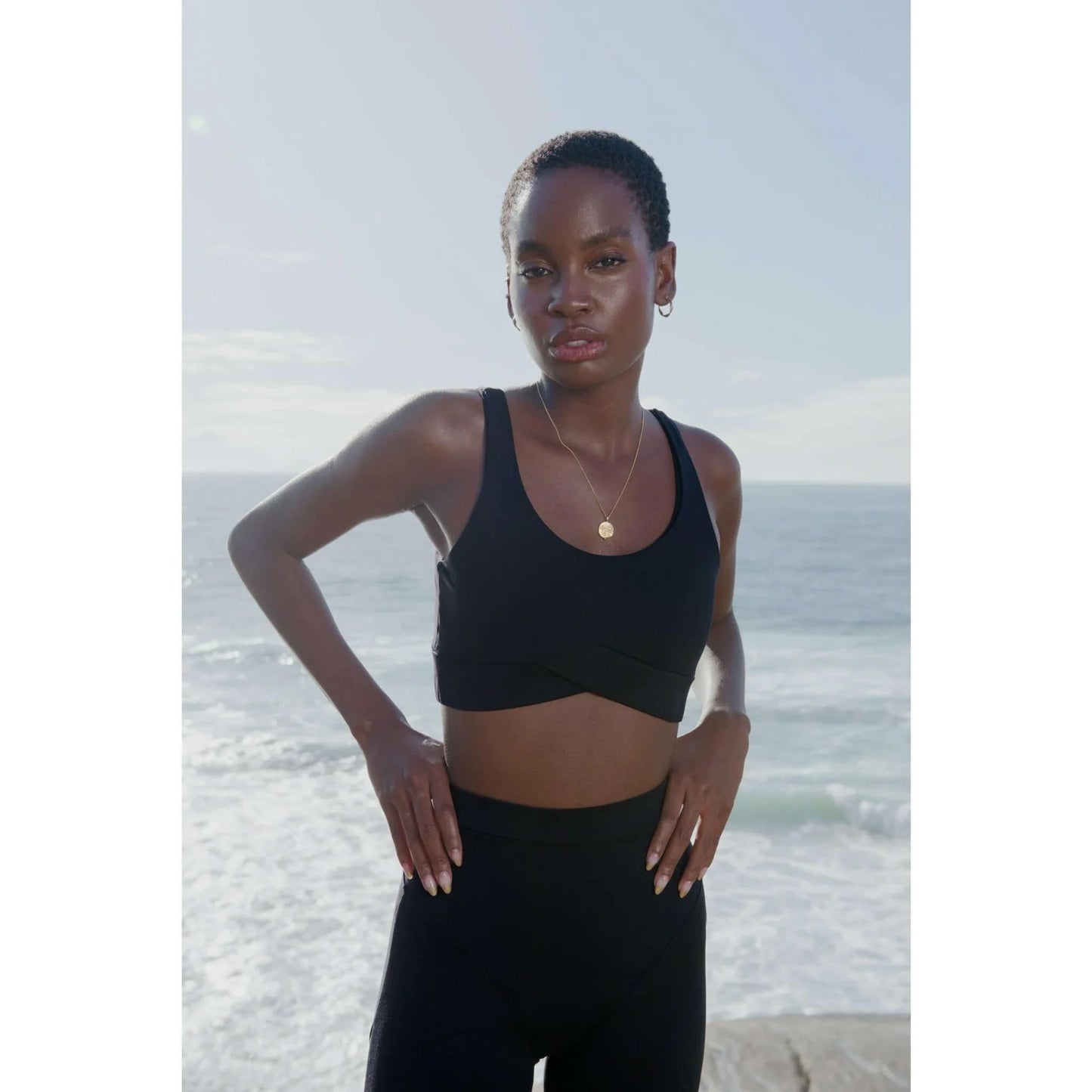 F.LUX Bruna sports bra. With a sexy v at the back and the cross over fabric with front, this is the most versatile activewear top on the market.