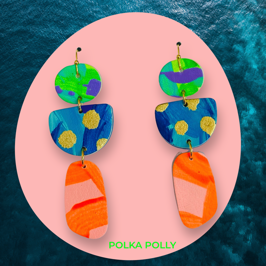 Flourish Mojito, bold , vibrant earrings by Polka Polly