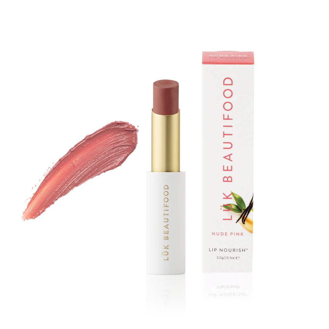 Nude Pink is a caramel rose shade that tastes of vanilla and cinnamon.  A hydrating, universally flattering nude shade, it gives a warm, better-than-natural glow to every skin tone.