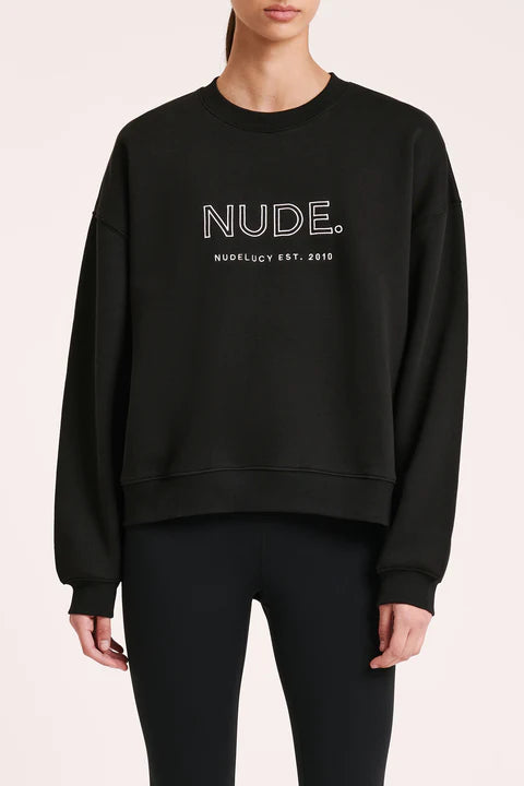 The Nude. Origins Sweat is made from our signature cotton blend fleece, washed down for a soft handfeel. The silhouette is regular relaxed fit with crew neckline and full length sleeves. Features include ribbing at the neckline, cuffs and hemline and exclusive embroidered Nude. emblem logo at chest.