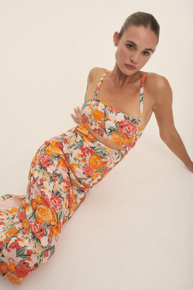 River Fitted Midi Dress Orange Blossom