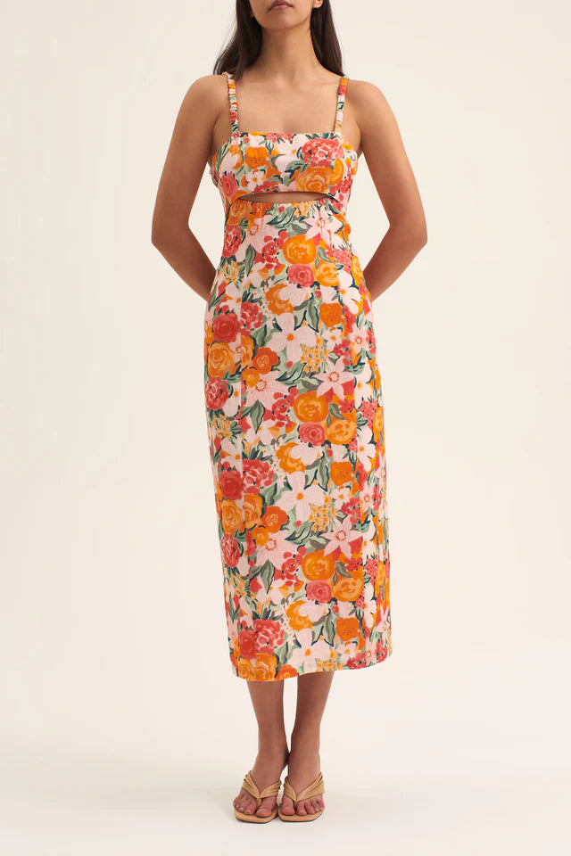River Fitted Midi Dress Orange Blossom