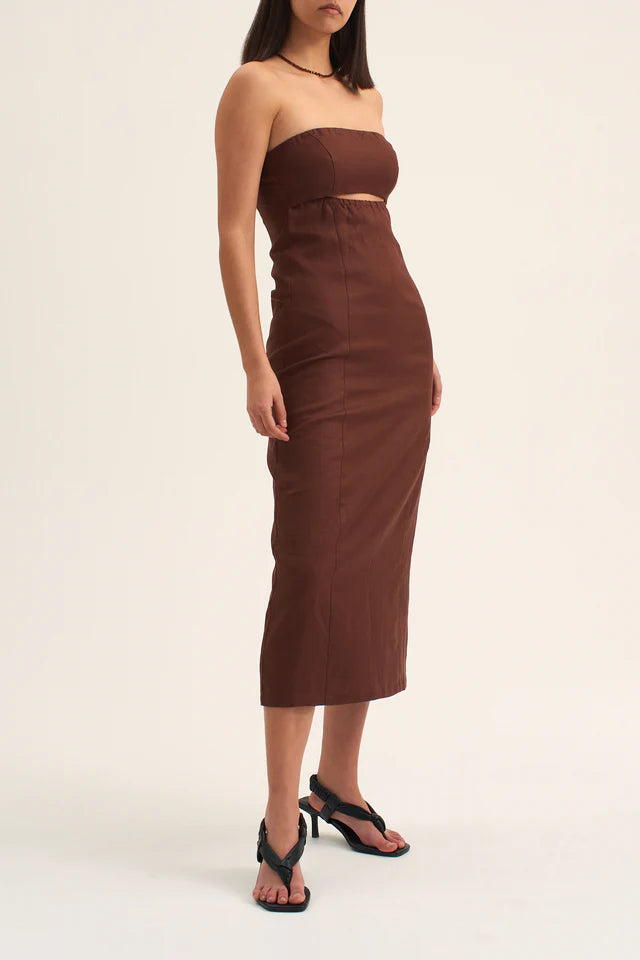 River Fitted Midi Dress Chocolate