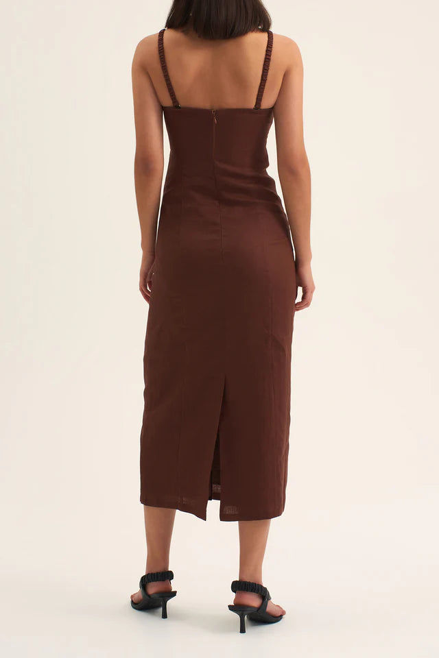 River Fitted Midi Dress Chocolate