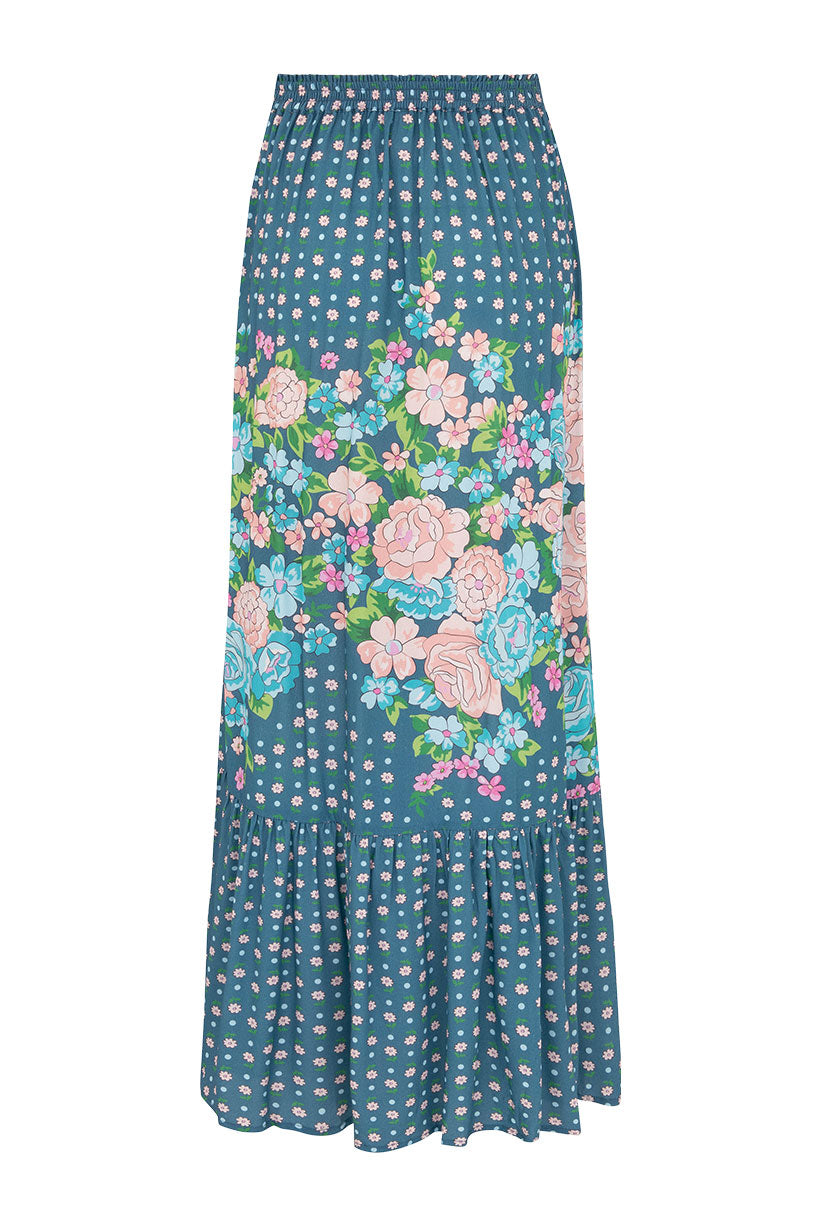 Yellow Rose Maxi Skirt Cornflower Blue