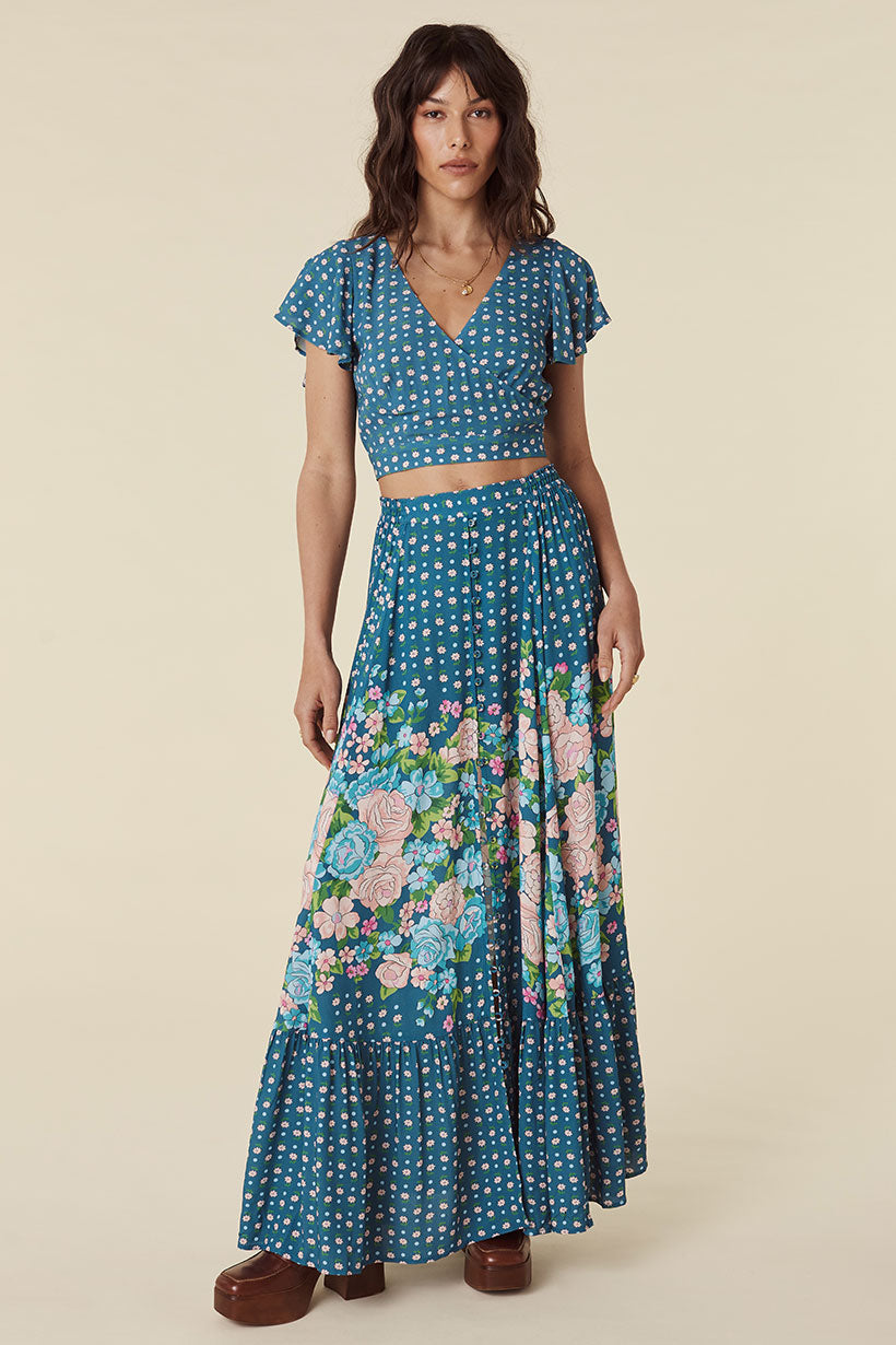 Yellow Rose Maxi Skirt Cornflower Blue