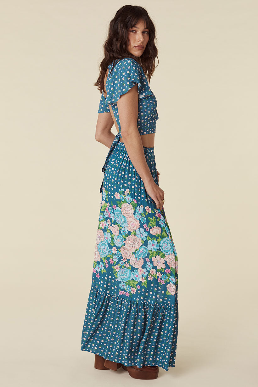 Yellow Rose Maxi Skirt Cornflower Blue