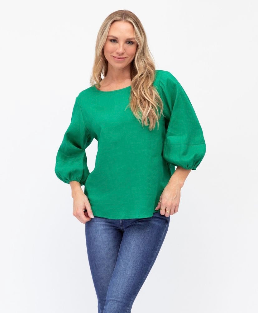 Elsa Green Linen Top