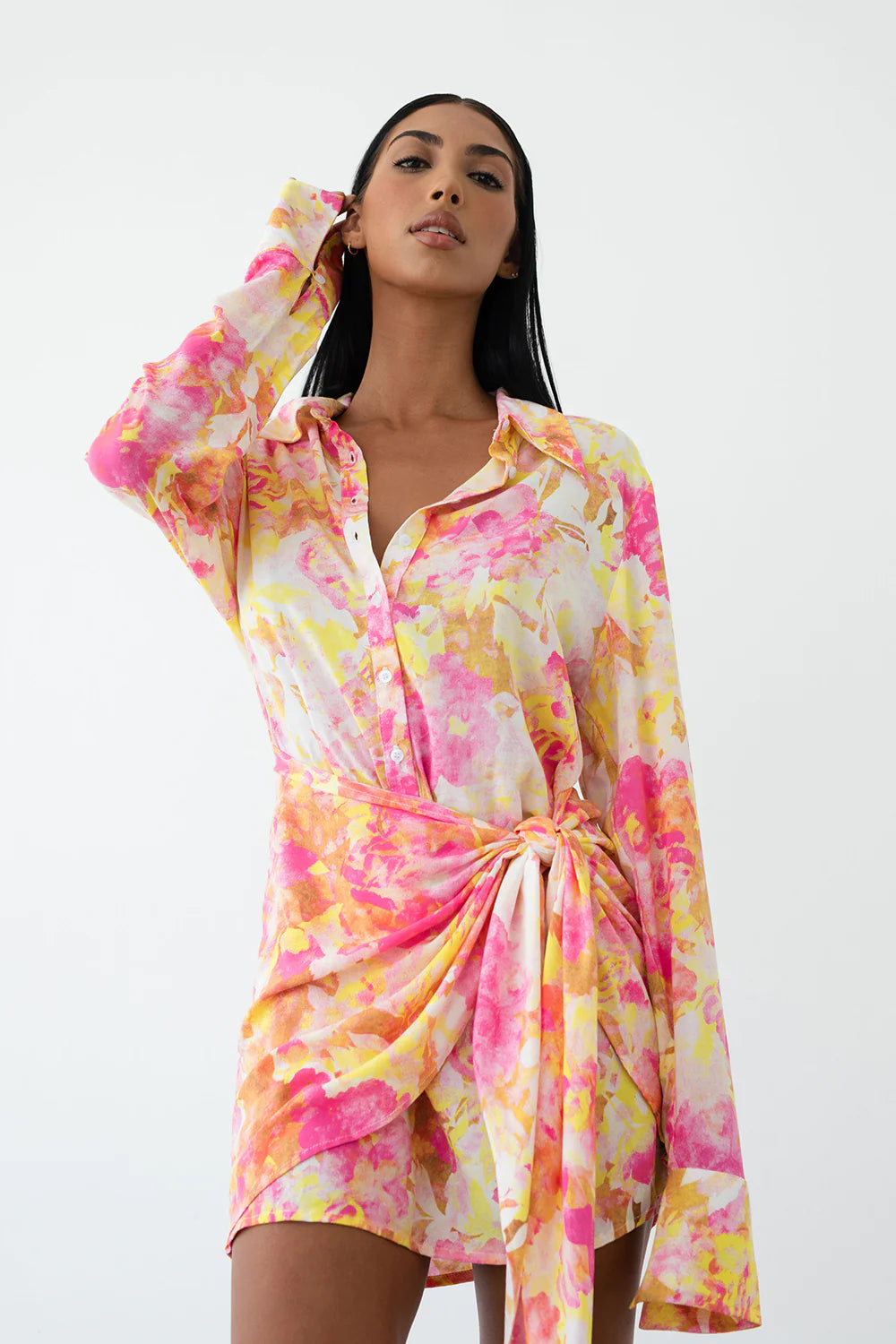 Camille Tie Dress - Aurora Pink