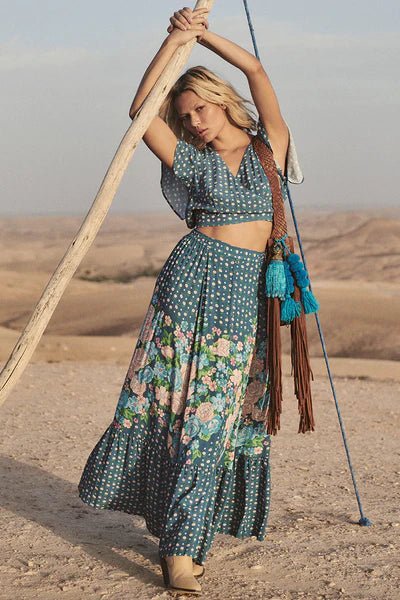 Yellow Rose Maxi Skirt Cornflower Blue