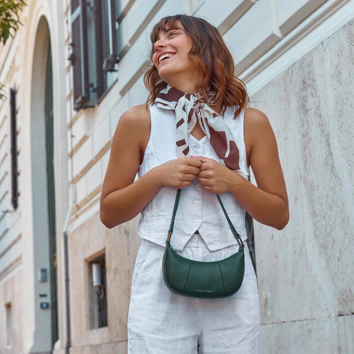 'Solus', a piece in collaboration with Hayley Andersen. Inspired by far-flung travels and made for enjoying every waking moment under the sun. Featuring our new custom embossed gunmetal strap buckles and designed to sit snug under arm for hands free travels.
