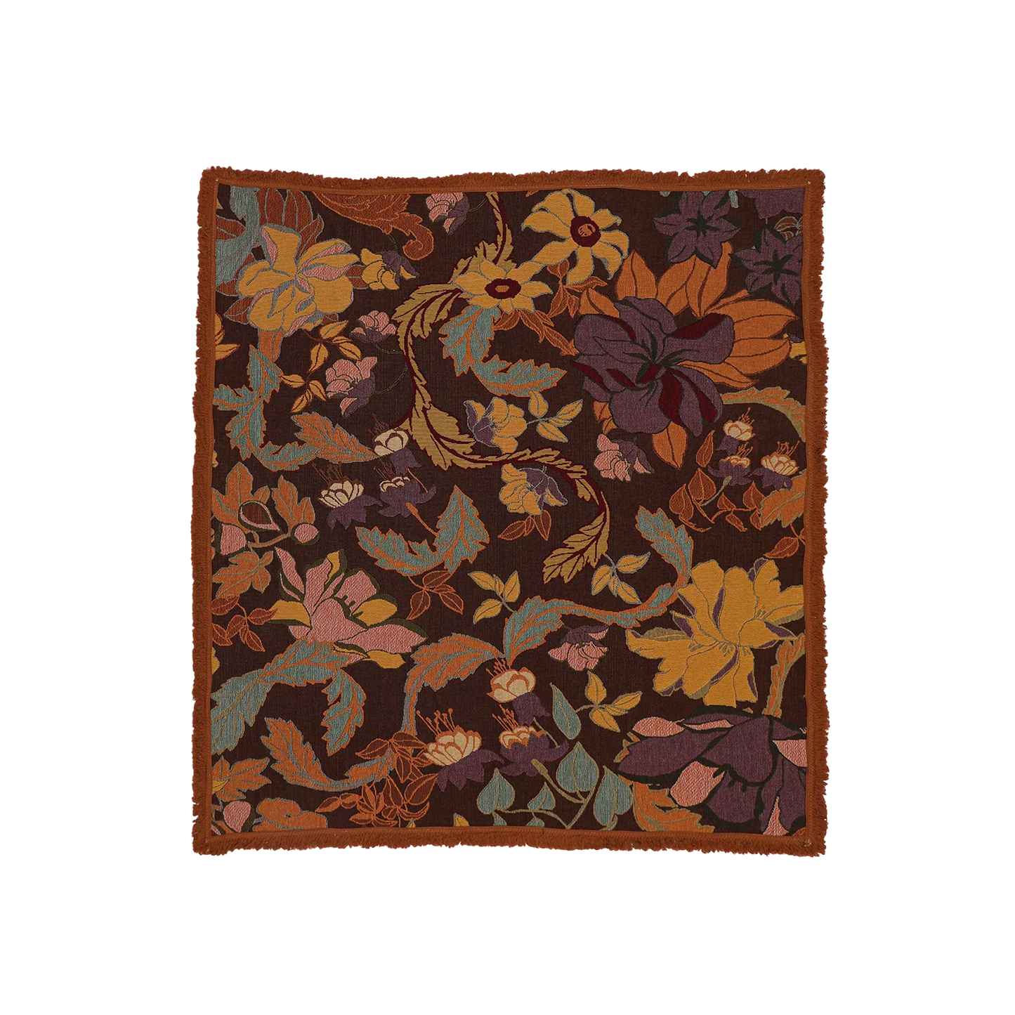 The Flora Plum woven throw is made from 100% recycled cotton with a rust coloured fringing, our throws are perfect to snuggle up in with a novel or take on a picnic. Drawing inspiration from the dramatic and audacious florals of the 1950s, our oversized Flora print puts a modern twist on our bestselling Forest print.