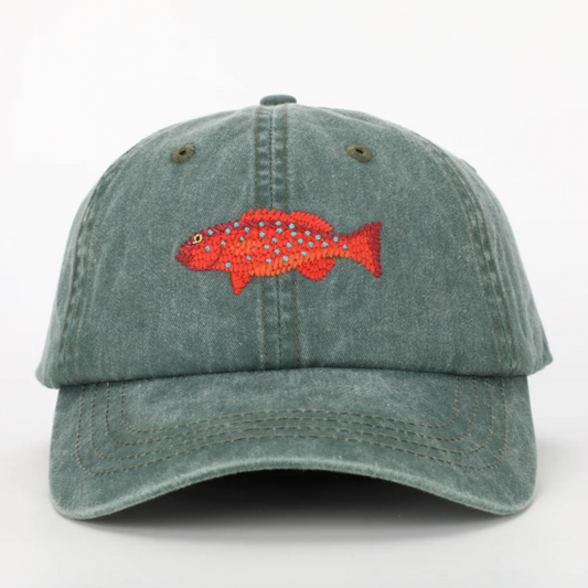 The Coral Trout (Plectropomus leopardus): is there a better fish in the sea? From spearing to searing, the Coral Trout will always be a favourite among ocean lovers. It’s a classic fish to have plastered on your lid, and the iconic blue-spotted red fish is sure to turn heads on the boat ramp. This lightweight hat has a weathered look and feel, making the Coral Trout fish lid as comfortable as a worldly old favourite. 