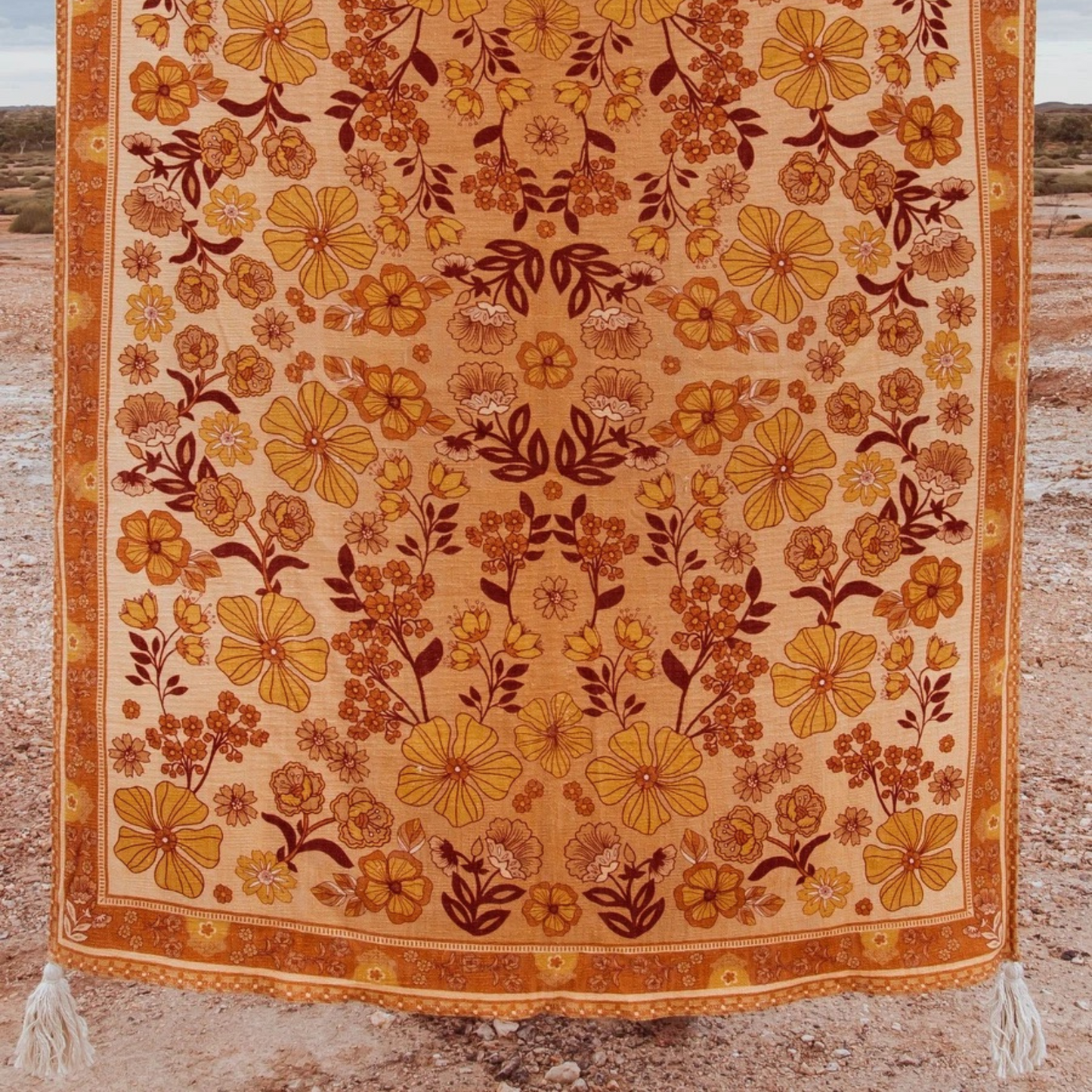 Kailani The Label Enchanted 70s retro mustard throw rug