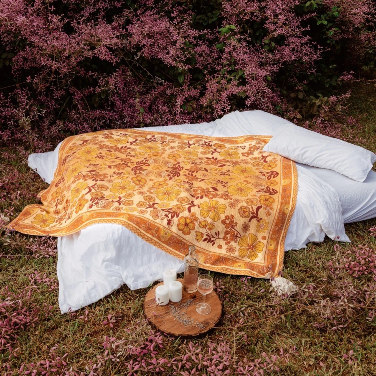 Kailani The Label Enchanted 70s retro mustard throw rug in feild