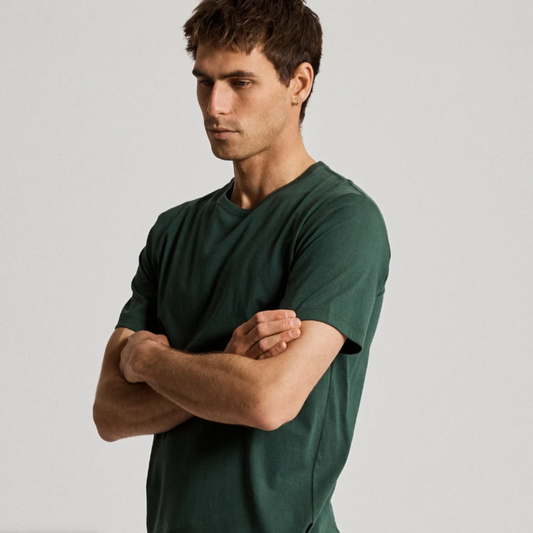 The Bottle Green Reginald tee is the foundation of the Mr Simple collection. A perfect everyday t-shirt that you'll love to wear day after day.