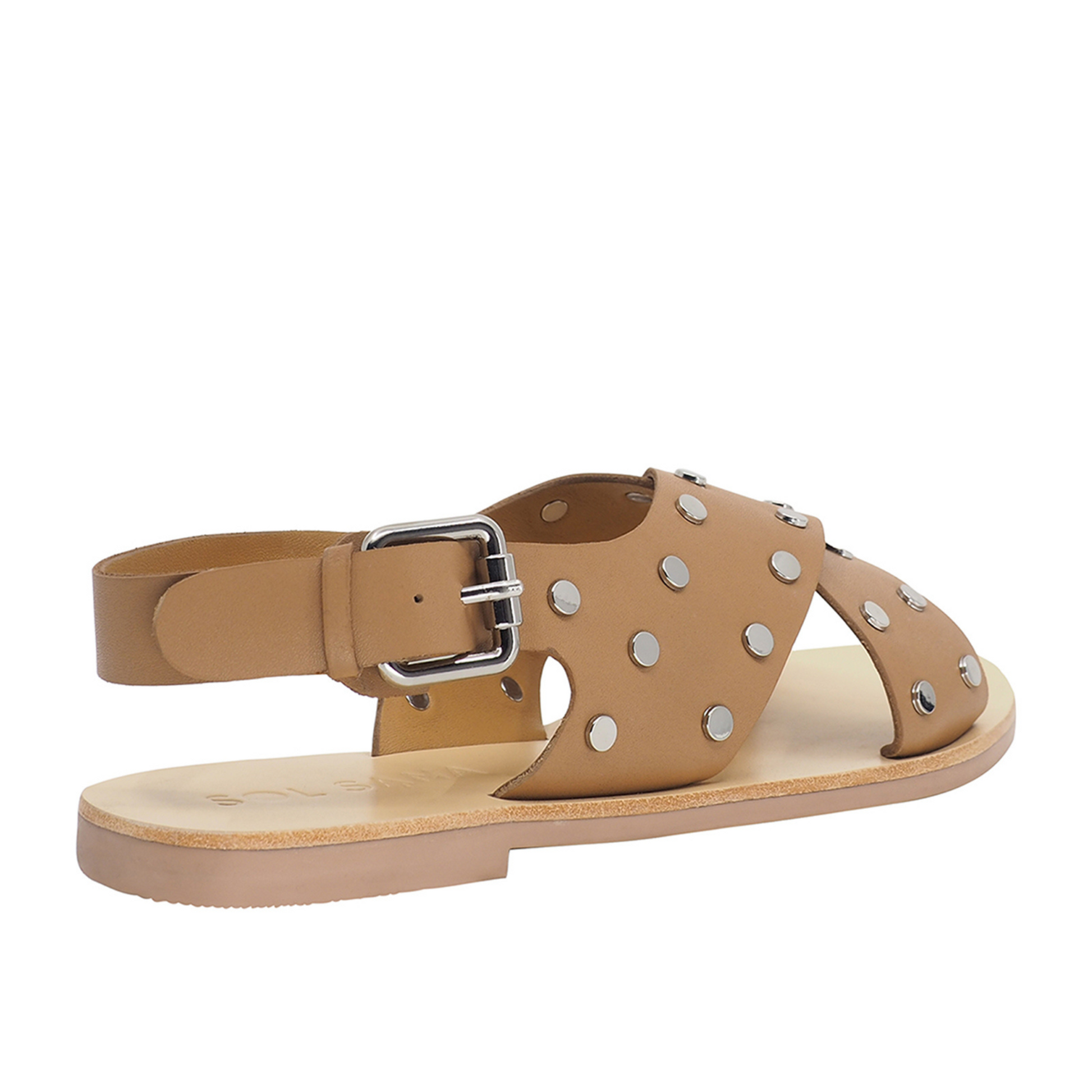 The Kyra sandal takes the classic slide shape and elevates it with a gladiator style leather strap. Finished with signature Sol Sana studded hardware and a high quality buckle fastener.