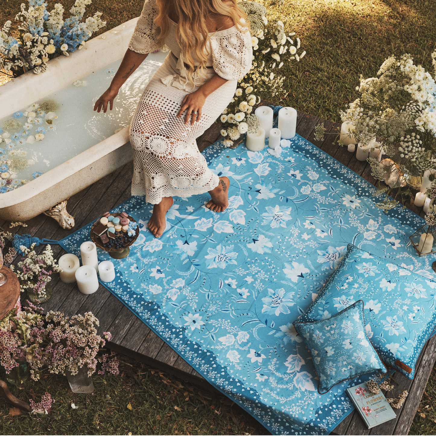 Wandering Folk Artic Folk Picnic Rug on grass