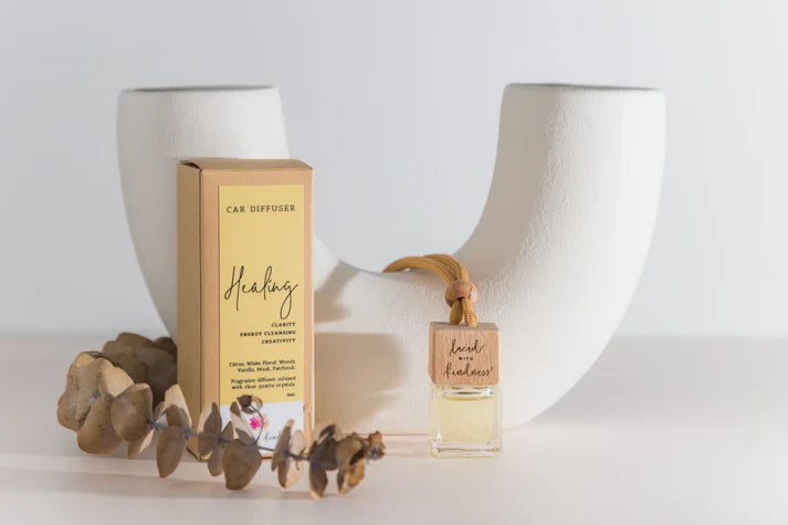 Enjoy&nbsp;your favourite Laced with Kindness candle scents on the go.&nbsp;Freshen up your car, caravan, wardrobe, or favourite space with our&nbsp;car diffuser collection&nbsp;that contains a few of our best selling blends.&nbsp;

Feel fresh, healed, and relaxed on the road wherever you go.&nbsp;

Available in&nbsp;Balance,&nbsp;Healing,&nbsp;Love, and&nbsp;Protection.&nbsp;Each is infused with crystals for extra healing properties.&nbsp;

Size:&nbsp;4.5cm x 2cm x 2cm