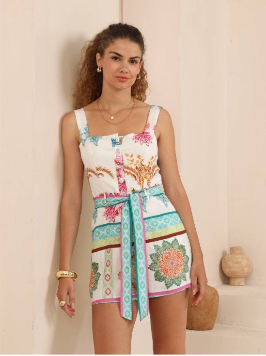 The&nbsp;Alicia Playsuit – Iris Maxi is your go-to for effortless summer style. Designed with a flattering, easy-wear silhouette, this playsuit features a vibrant Iris Maxi print that brings instant colour and personality to your look. The relaxed fit keeps things comfortable while still feeling polished, making it perfect for warm days that turn into balmy nights.