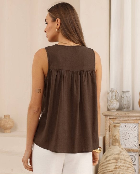 Iris Maxi - Timeless, effortless and endlessly versatile. The Sophia Top – Iris Maxi is a refined staple designed to elevate your everyday wardrobe. With its clean lines and relaxed silhouette, this piece blends comfort with understated sophistication.

Featuring a flattering sleeveless cut and soft drape, the Sophia Top moves beautifully with the body while remaining lightweight and breathable. 