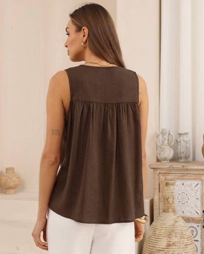 Iris Maxi - Timeless, effortless and endlessly versatile. The Sophia Top – Iris Maxi is a refined staple designed to elevate your everyday wardrobe. With its clean lines and relaxed silhouette, this piece blends comfort with understated sophistication.

Featuring a flattering sleeveless cut and soft drape, the Sophia Top moves beautifully with the body while remaining lightweight and breathable. 