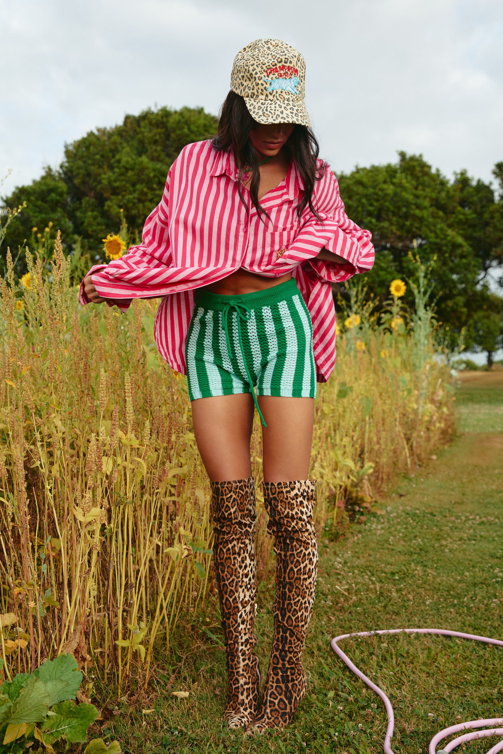 THE KNIT STRIPE BIKE PANTS – GREEN STRIPE - SABBI

Say hello to your new obsession: the Knit Stripe Bike Pants – Green Stripe. Bursting with playful personality and bold summer energy, these knitted shorts are here to make every outfit a vibe. Featuring alternating green and mint crochet stripes, they bring a nostalgic, handcrafted feel with a seriously modern edge.