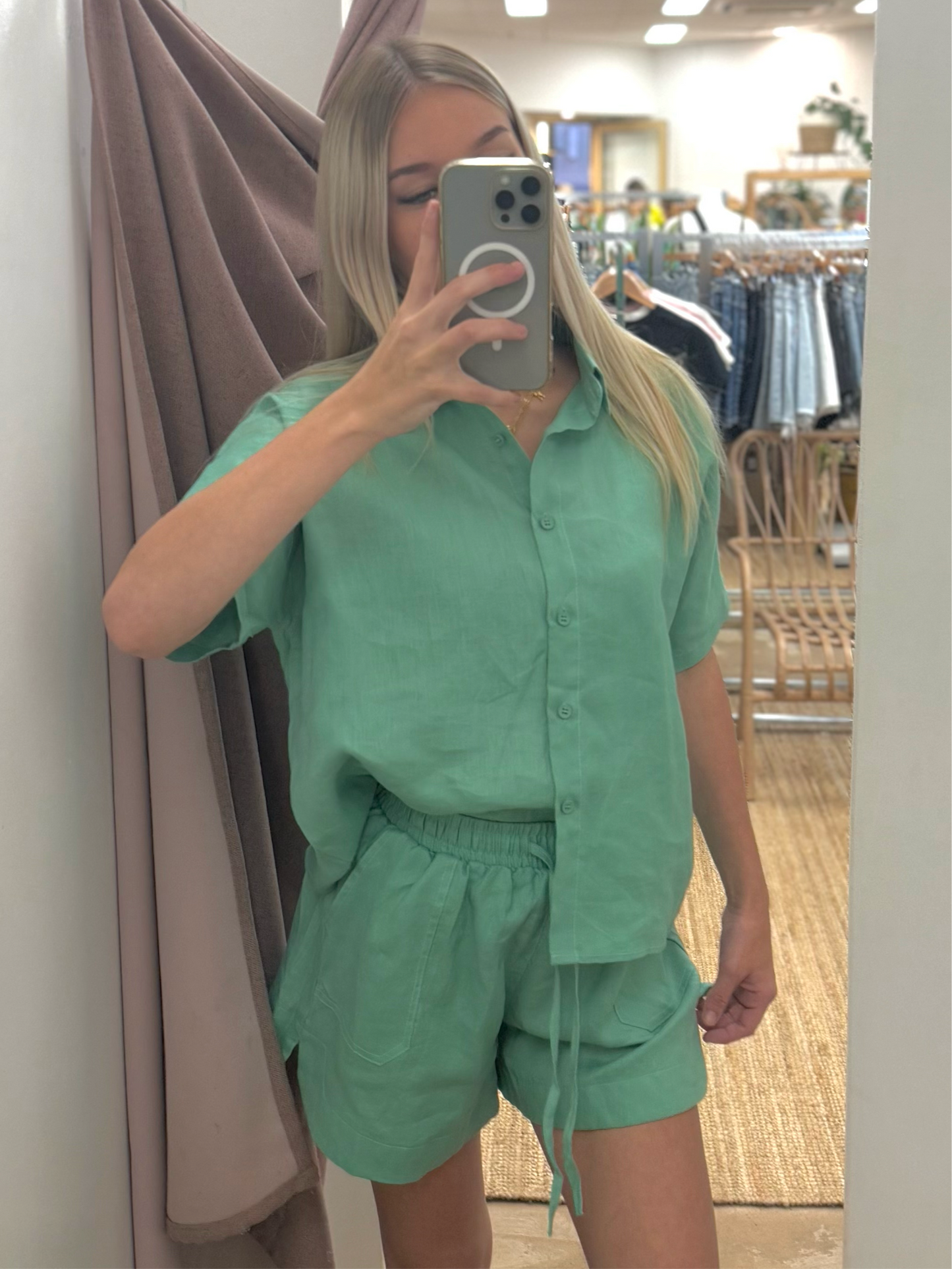 Linen Top - Mint Green