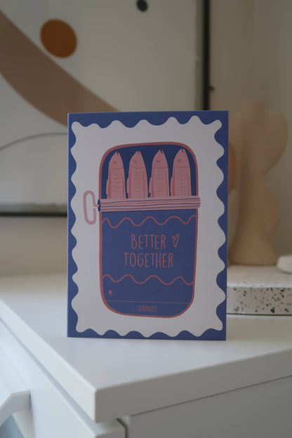 Better together GREETING CARD. Sardines, Love, Wedding