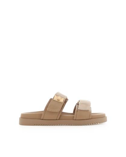 Amylee is a luxe summer slide, available exclusively to Billini.

Get holiday ready with this luxe & easy to wear slide.

Featuring;

flat footbed with chunky exposed sole
open round toe
thick twin strap on upper with adjustable velcro straps
faux buckle on strap in gold hardware detailing
open heel counter
synthetic upper, lining and outsole