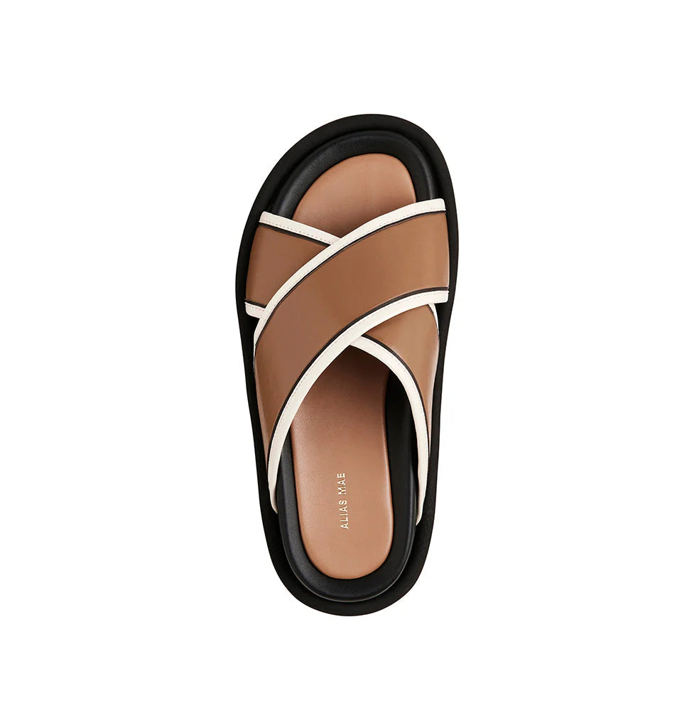 The Anissa from Alias Mae is a new season sandal. With a leather upper and lining construction this sandal features a crossover strap and contrast piping finish.