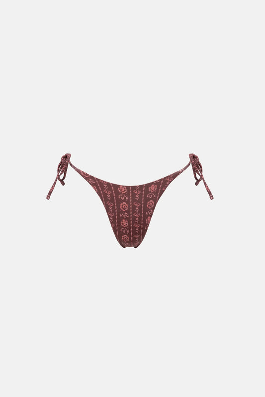 Vintage Floral Tie Side Hi Cut Pant - Burgundy