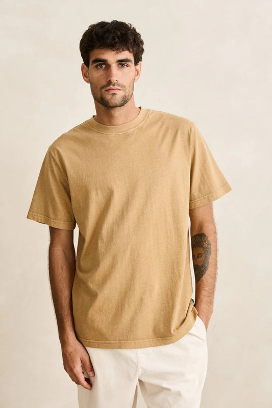 Classic Vintage Tee Ochre - This vintage-inspired tee is garment-dyed and washed to perfection, delivering an authentic, lived-in feel. Its soft, worn texture offers a laid-back vibe that only gets better with every wear