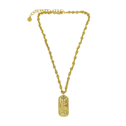 Bold yet refined, the Cypress Necklace is a statement of strength, elegance, and coastal allure. Featuring a thick, twisted gold chain with sculptural detailing, it’s anchored by a modern pendant inspired by the classic dog tag—reimagined with softened edges and elevated design. At its heart sits a luminous freshwater pearl, evoking the calm power of the sea.