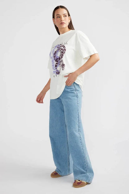 Cotton jersey crew neck tee cut to an oversized fit for effortless comfort and style. Detailed with a take on our signature front placement print, exclusively designed in-house, making it a staple for the creative and confident.