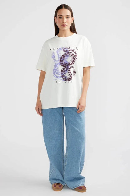 Cotton jersey crew neck tee cut to an oversized fit for effortless comfort and style. Detailed with a take on our signature front placement print, exclusively designed in-house, making it a staple for the creative and confident.